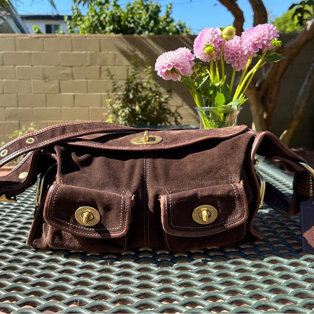 Brown COACH 12797 Suede Vintage Bleecker Haversack Hobo